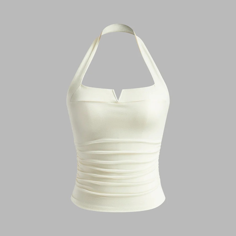Commense Off White Pleated Ribbed Halter Top- NWT